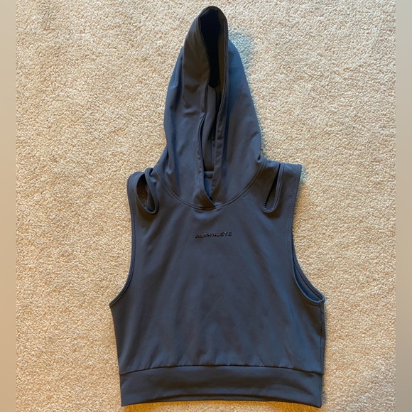 Alphalete Cropped Tank Top Womens Sz L Dark Gray Hooded Athleisure Athletic - Picture 3 of 8